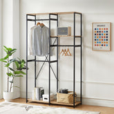 Hectarul - Raft tip dressing cu cadru metalic negru si blat MDF melaminat 15 mm grosime, maro, 120x40x200 cm, MultiHanger HARO